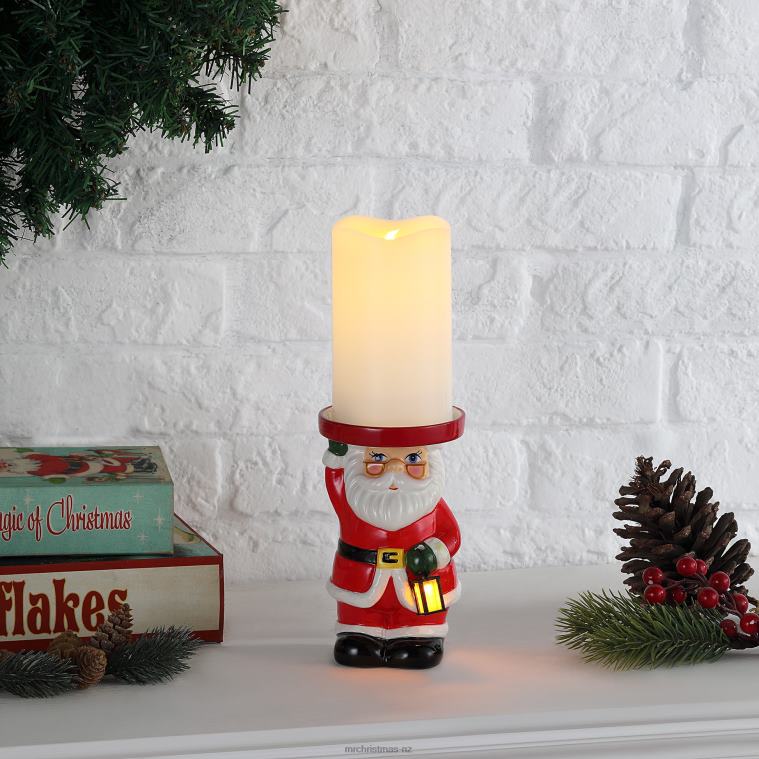 Mr. Christmas Decoration 6 Ceramic Lit Santa Candle Holder and Flameless Candle 0J026156