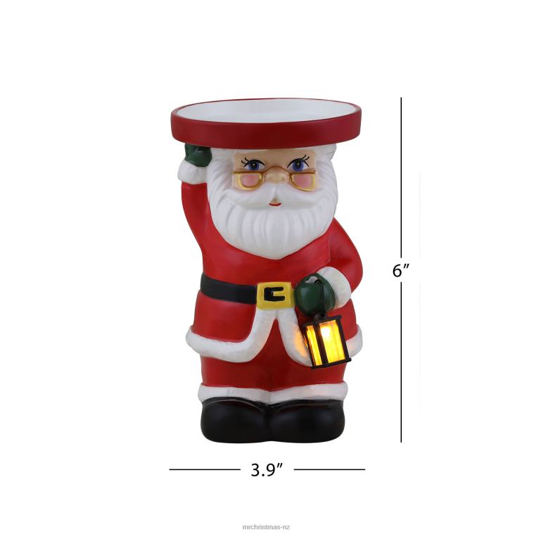 Mr. Christmas Decoration 6 Ceramic Lit Santa Candle Holder and Flameless Candle 0J026156