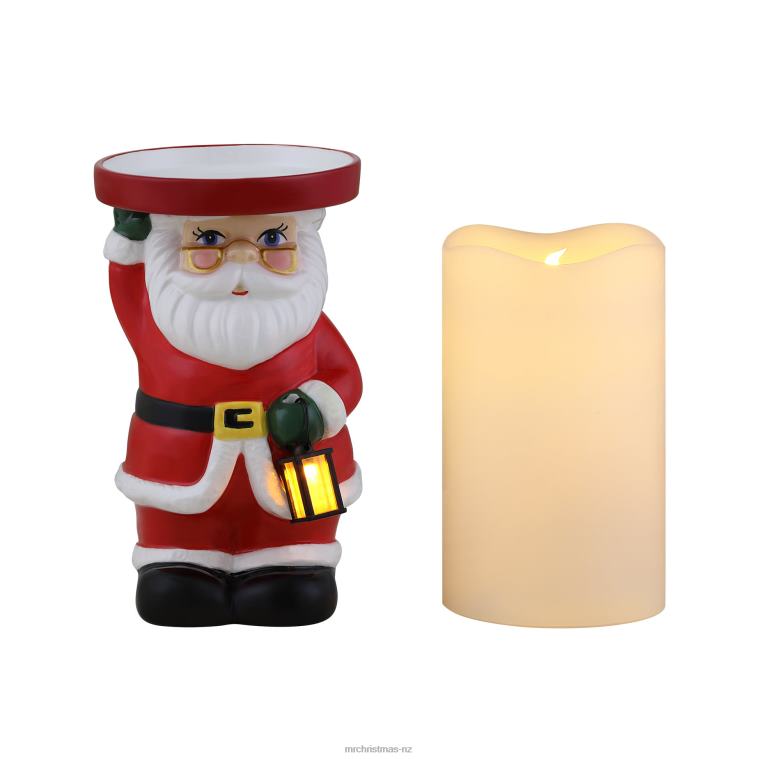 Mr. Christmas Decoration 6 Ceramic Lit Santa Candle Holder and Flameless Candle 0J026156