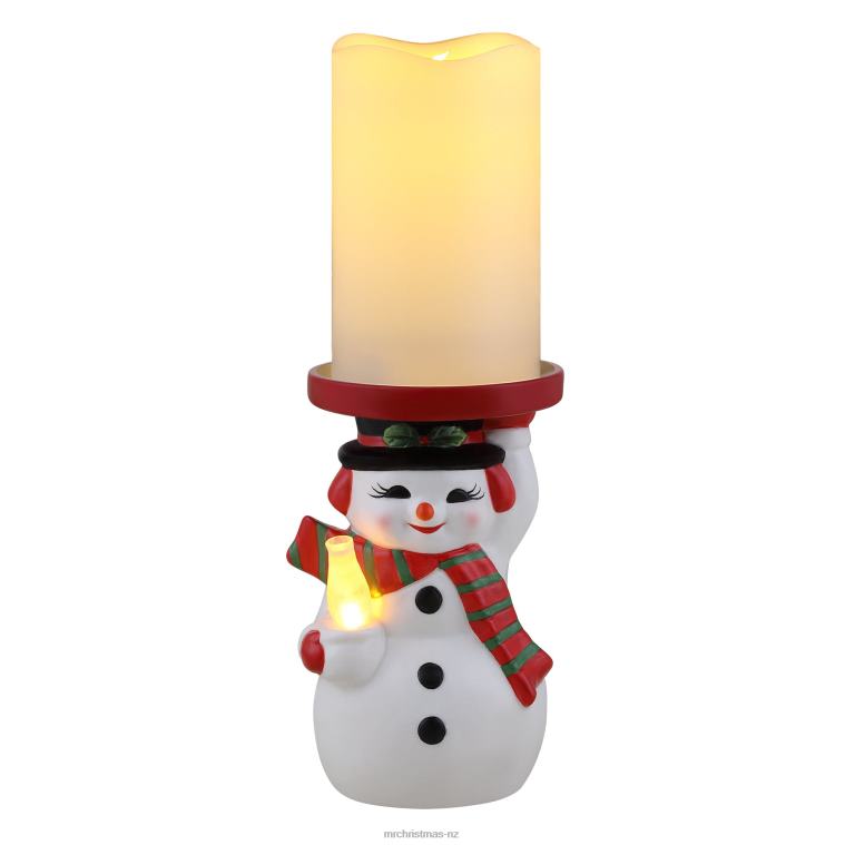 Mr. Christmas Decoration 6 Ceramic Lit Snowman Candle Holder and Flameless Candle 0J026155
