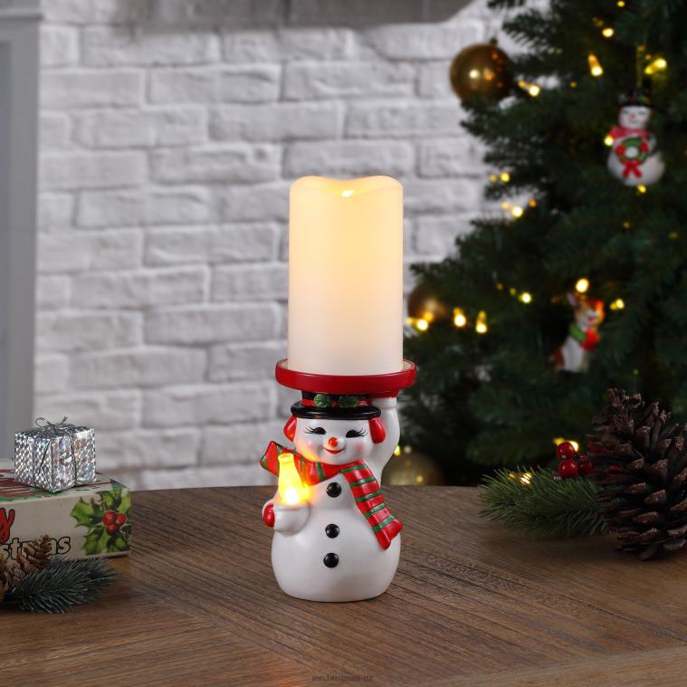 Mr. Christmas Decoration 6 Ceramic Lit Snowman Candle Holder and Flameless Candle 0J026155