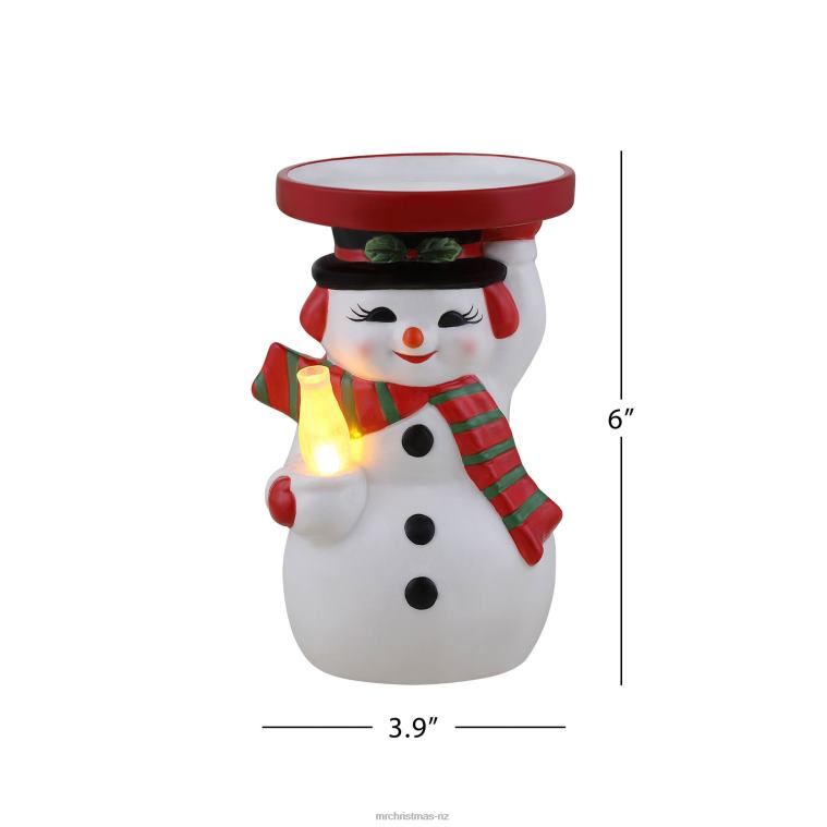 Mr. Christmas Decoration 6 Ceramic Lit Snowman Candle Holder and Flameless Candle 0J026155