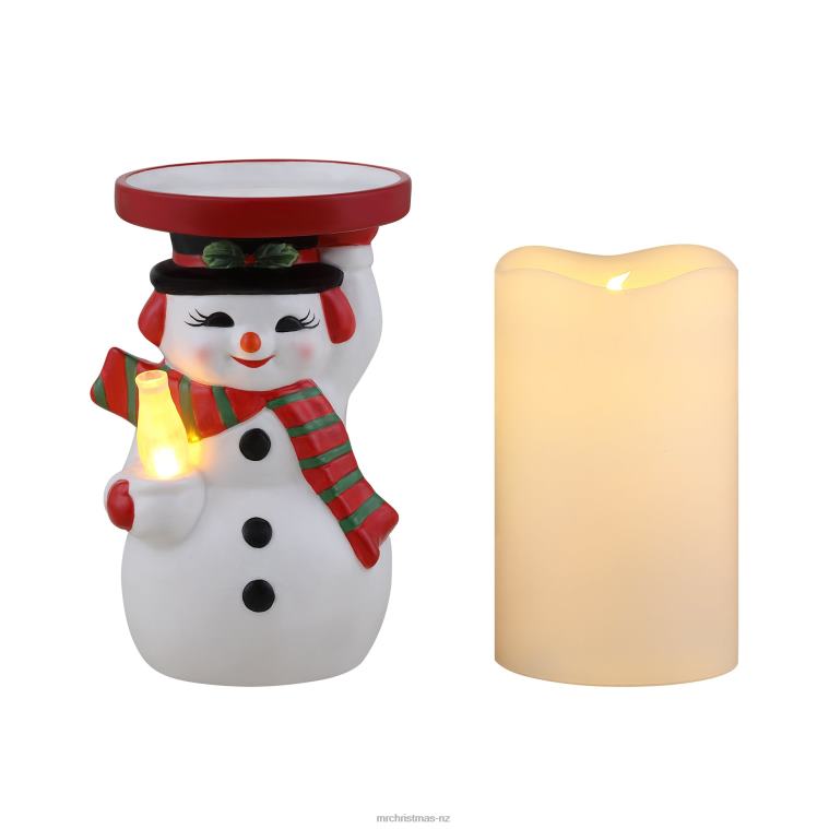 Mr. Christmas Decoration 6 Ceramic Lit Snowman Candle Holder and Flameless Candle 0J026155