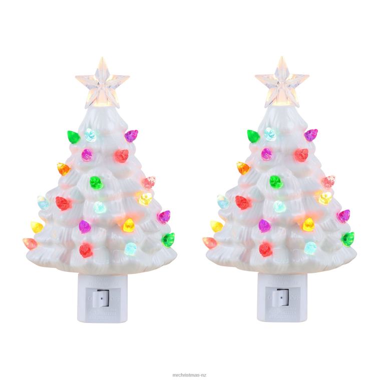Mr. Christmas Decoration Set of 2 Nostalgic Ceramic Tree Nightlights-White 0J026242