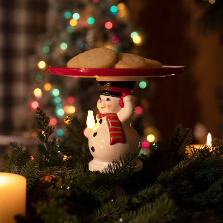 Mr. Christmas Decoration 10 Nostalgic Ceramic Cake Plate-Snowman 0J026106