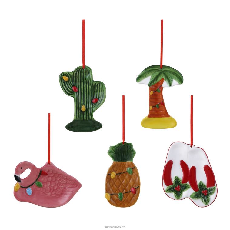 Mr. Christmas Decoration 4 Set of 5 Ceramic Tropical Ornaments 0J026150