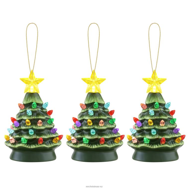 Mr. Christmas Decoration 5 Set of 3 Nostalgic Ceramic Tree Ornaments-Green 0J026119
