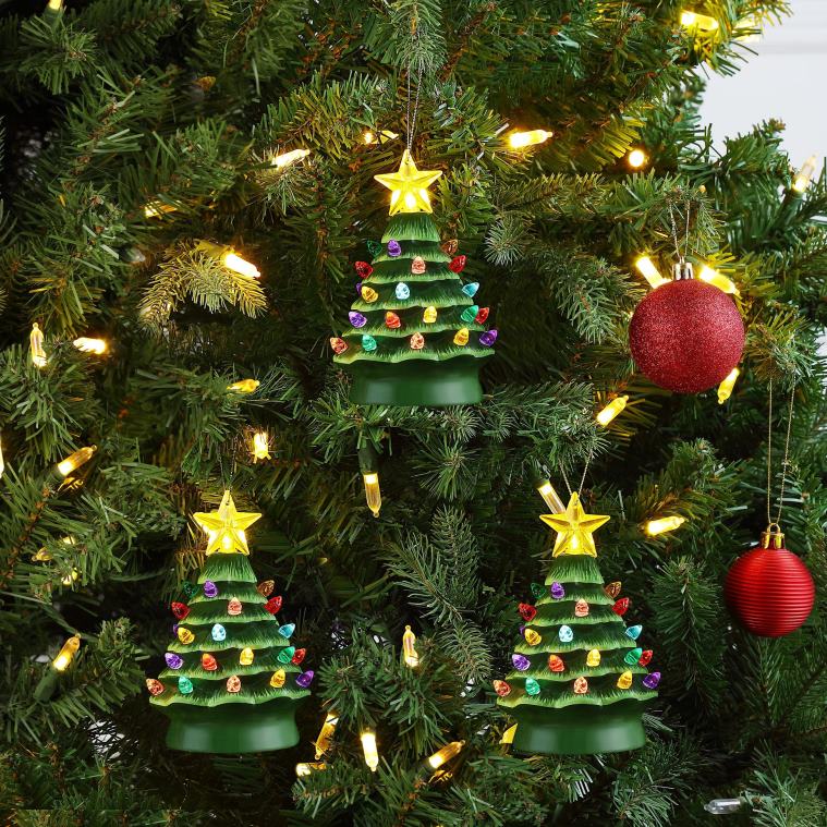Mr. Christmas Decoration 5 Set of 3 Nostalgic Ceramic Tree Ornaments-Green 0J026119