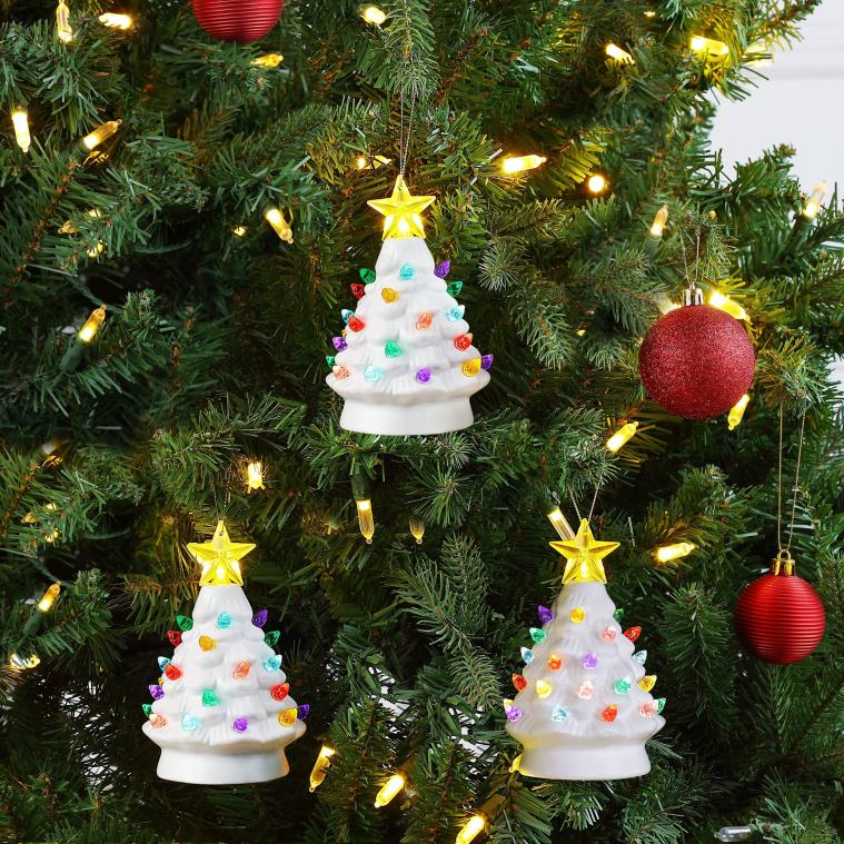 Mr. Christmas Decoration 5 Set of 3 Nostalgic Ceramic Tree Ornaments-White 0J026118