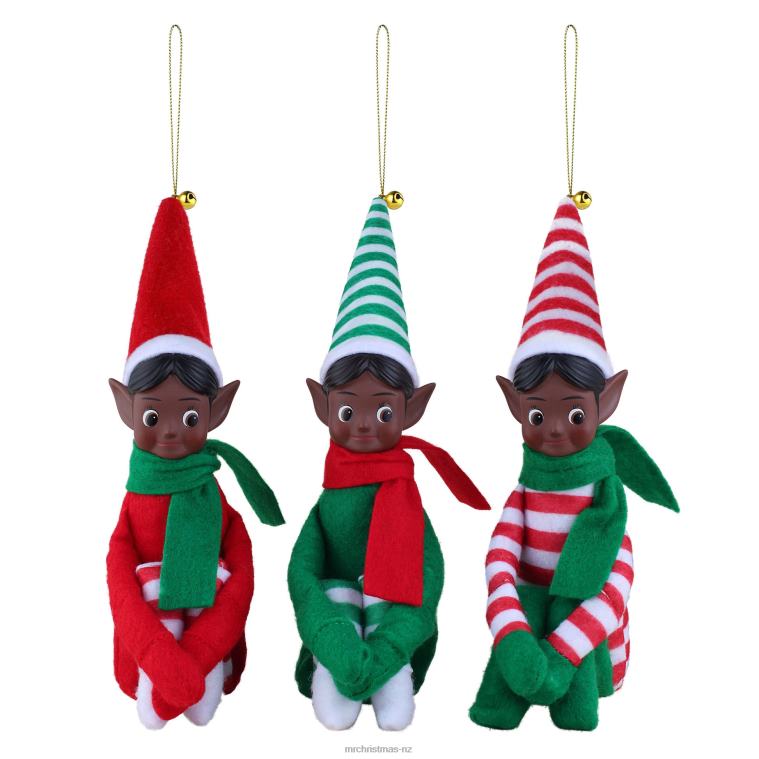 Mr. Christmas Decoration 6.5 Set of 3 Vintage Knee Hugging Elves-Black 0J026248