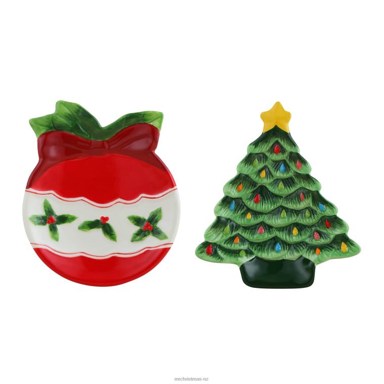 Mr. Christmas Decoration 6 Ceramic Trinket Tray Set-Ornament and Tree 0J02697