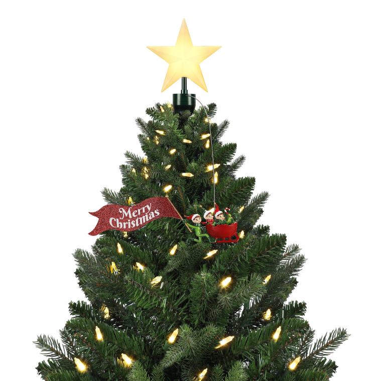 Mr. Christmas Decoration Animated Elves Sleigh Tree Topper with Banner 0J026160