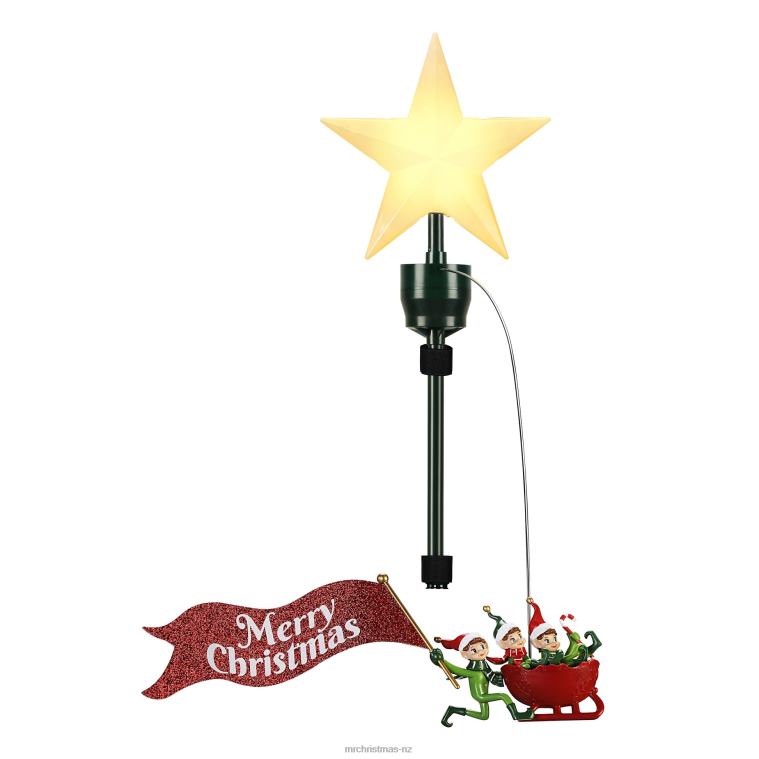Mr. Christmas Decoration Animated Elves Sleigh Tree Topper with Banner 0J026160